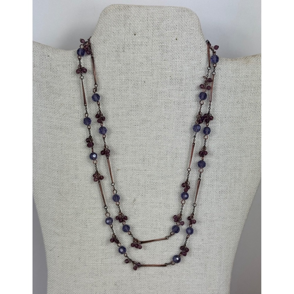 Cookie Lee Necklace Women Purple Copper Beaded Long Station